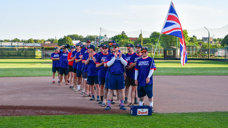 GB team holding the flag at the opening ceremony